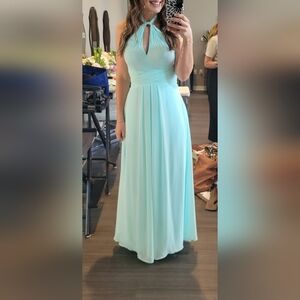 Mori Lee Light Blue Halter Bridesmaid Dress